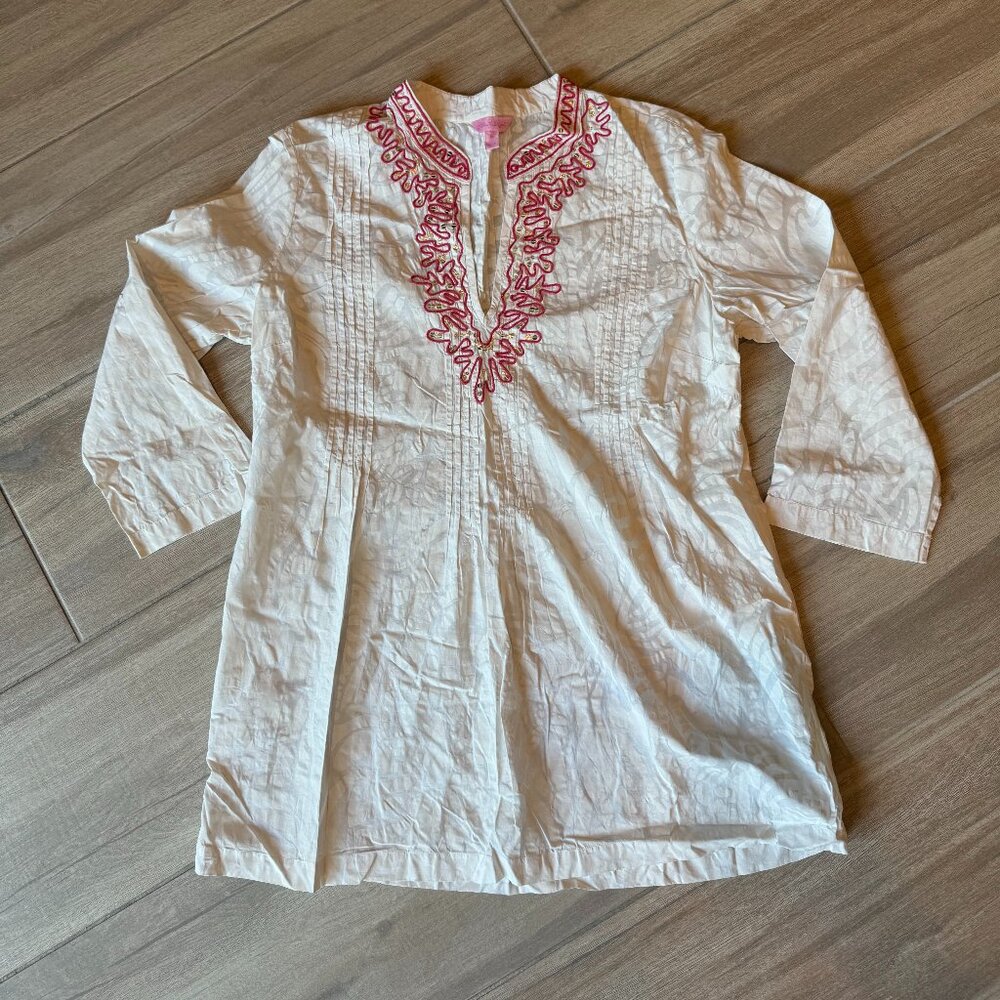 Lilly Pulitzer Off-White Tunic Top with Coral & Gold Details | Women’s XL